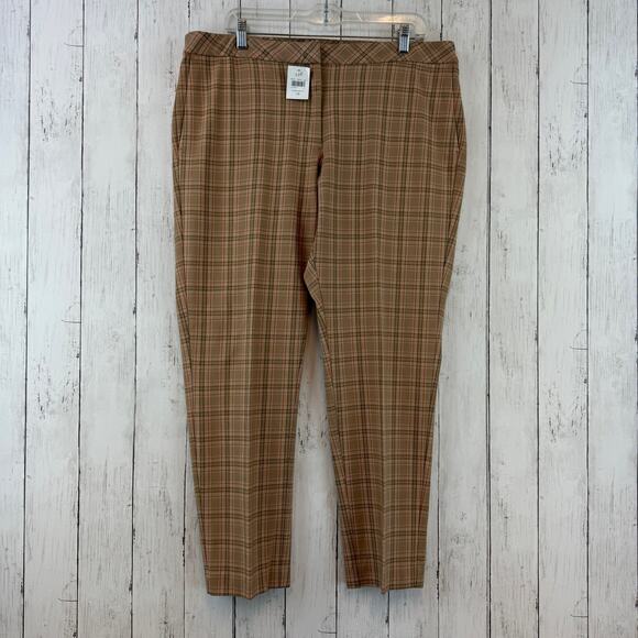 NWT J. Jill Premium Camel Plaid Bi-Stretch Straight Crop Pants Plus Size 16 - Picture 1 of 16